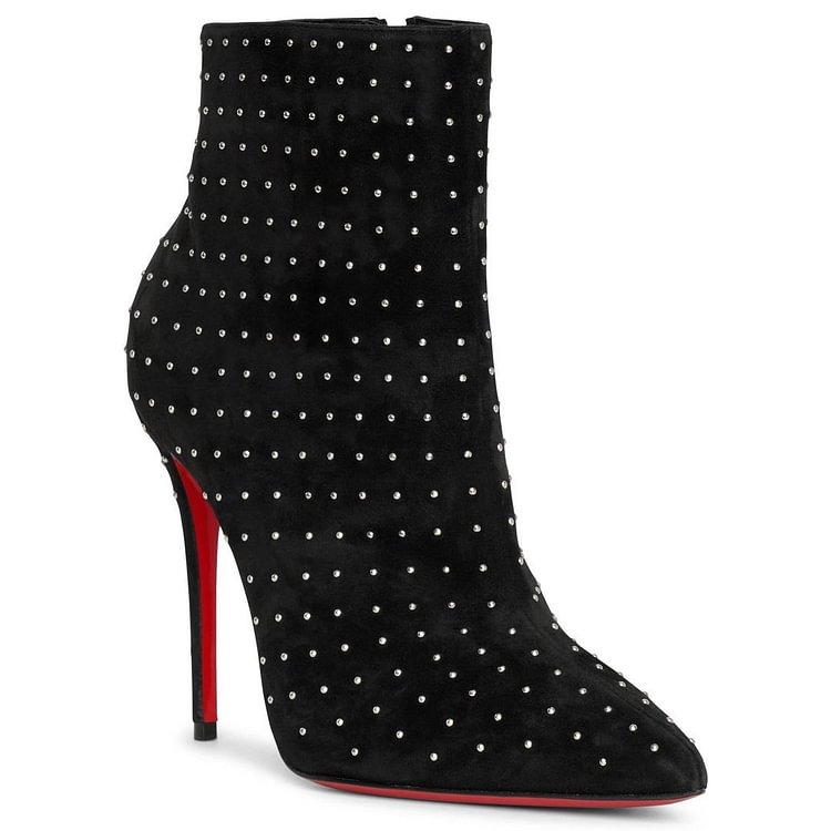 100mm Women's Pointed Toe Stilettos Ankle Boots Suede Red Bottom Shoes