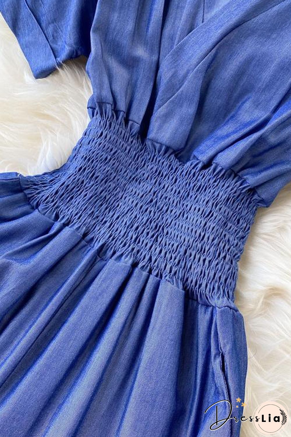 Elastic Waist  V Neck Denim Jumpusits