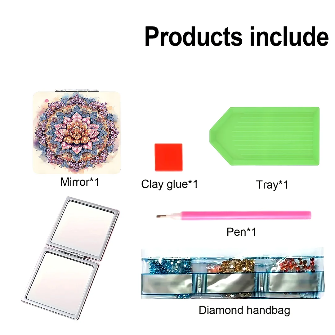 Mandala DIY Special Shaped Diamond Painting Compact Mirror Kits Diamond Art Painting Pocket Mirror for Adults and Beginners