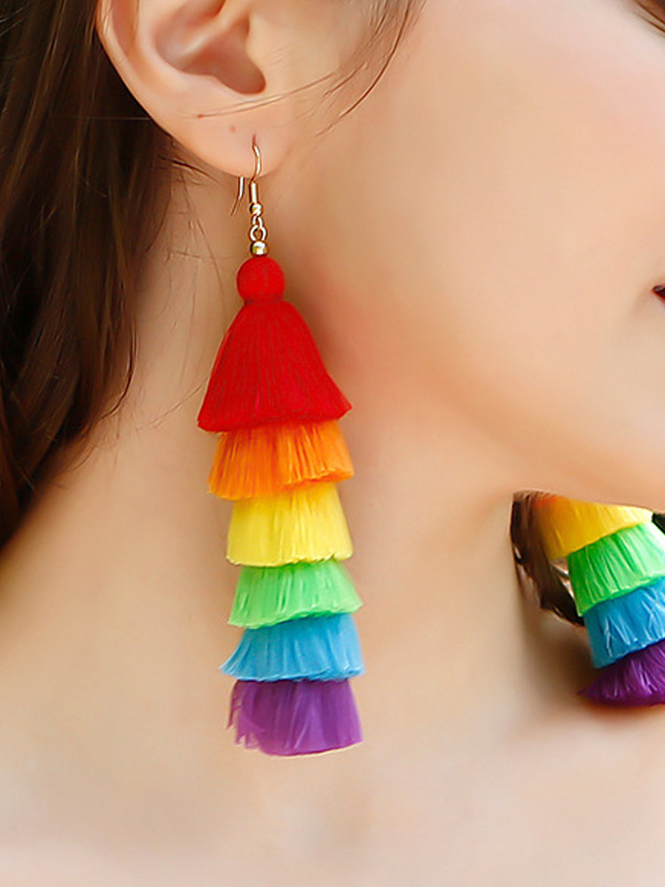 Comstylish Women's Casual Retro Rainbow Tassel Earrings