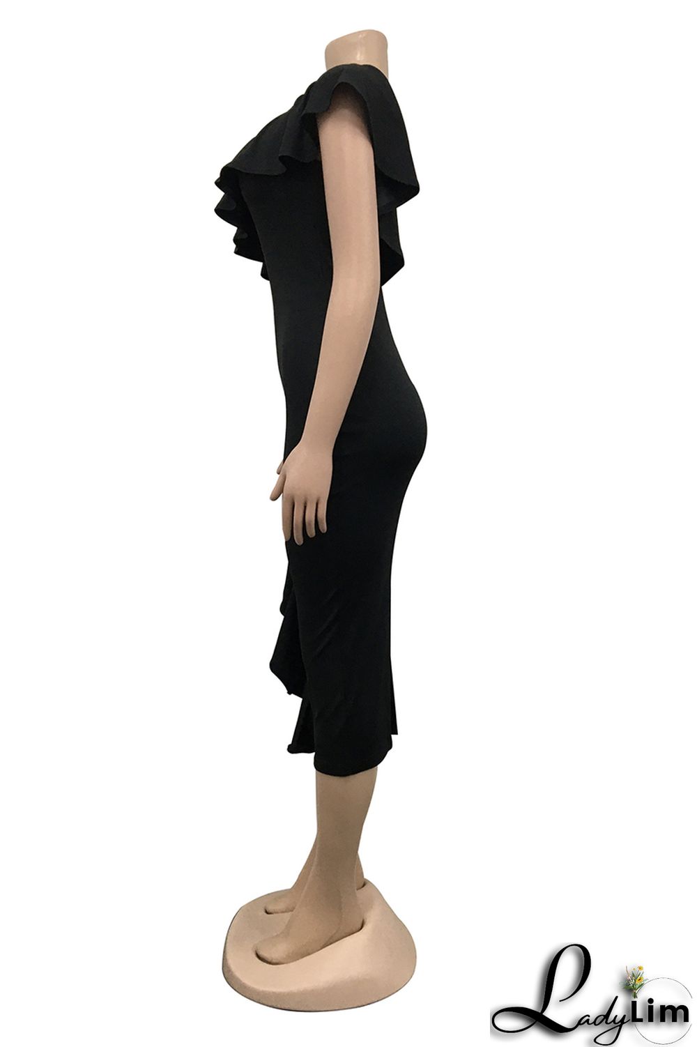 Rose Red Fashion Casual Solid Patchwork Backless Oblique Collar Short Sleeve Dress