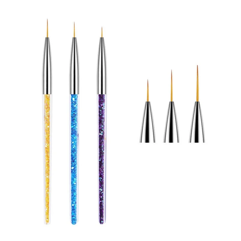 3Pcs/Set Gold Nail Art Brush Painting Drawing Pen Tips Manicuring French Stripe Liner Acrylic Gel UV Polish Brushes Nail Tool-Nail Inspo