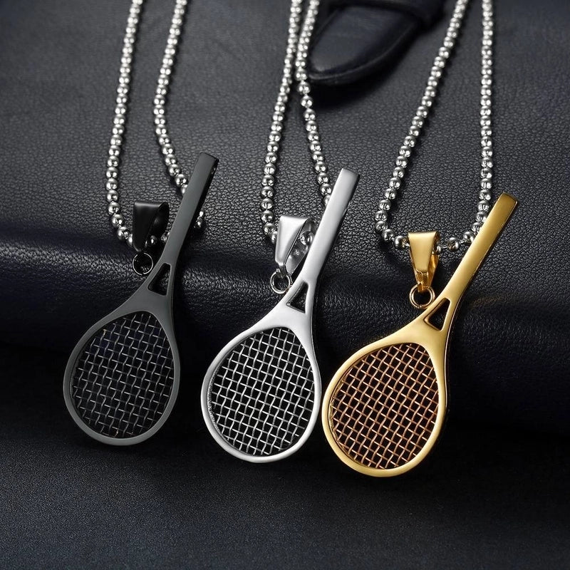 IG Style Tennis Racket Titanium Steel Plating Pendant Necklace Ball Chain