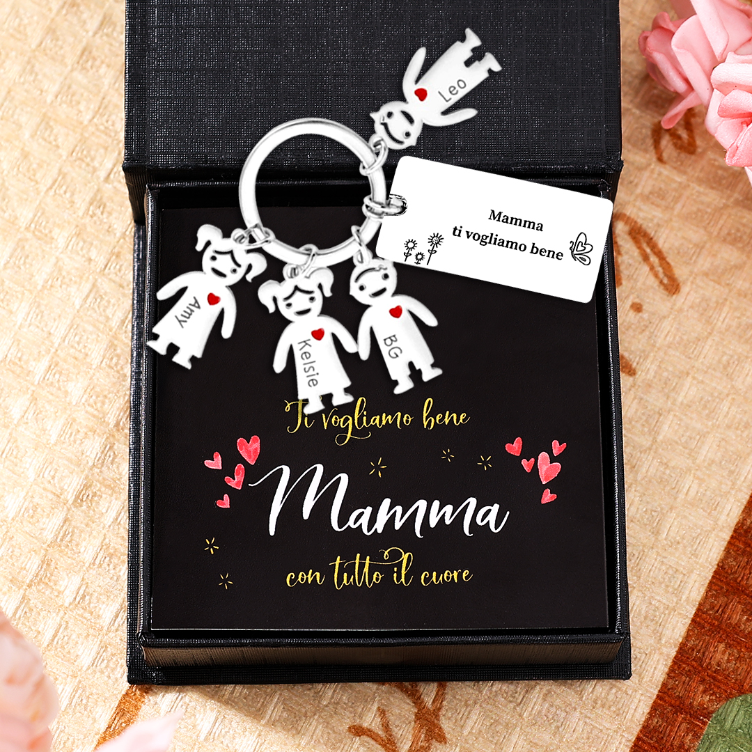Festa della Mamma Mamma ti voglio bene-Portachiavi ciondolo bambino 4 nomi personalizzati regalo per mamma
