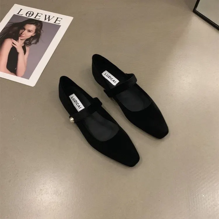Uveng Uveng Retro With Skirt Velvet Mary Jane Women's Shoes Spring 2024 New Evening Wind Gentle Low Heel Single Shoes