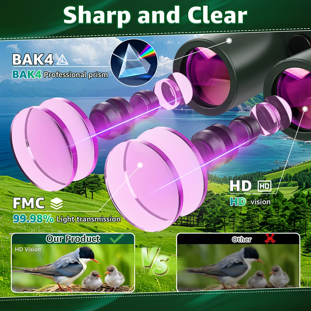 BEBANG 10x42 HD Binoculars for Adults High Powered, Large View Binoculars with Clear Low Light Vision-Binoculars for Bird Watching Travel
