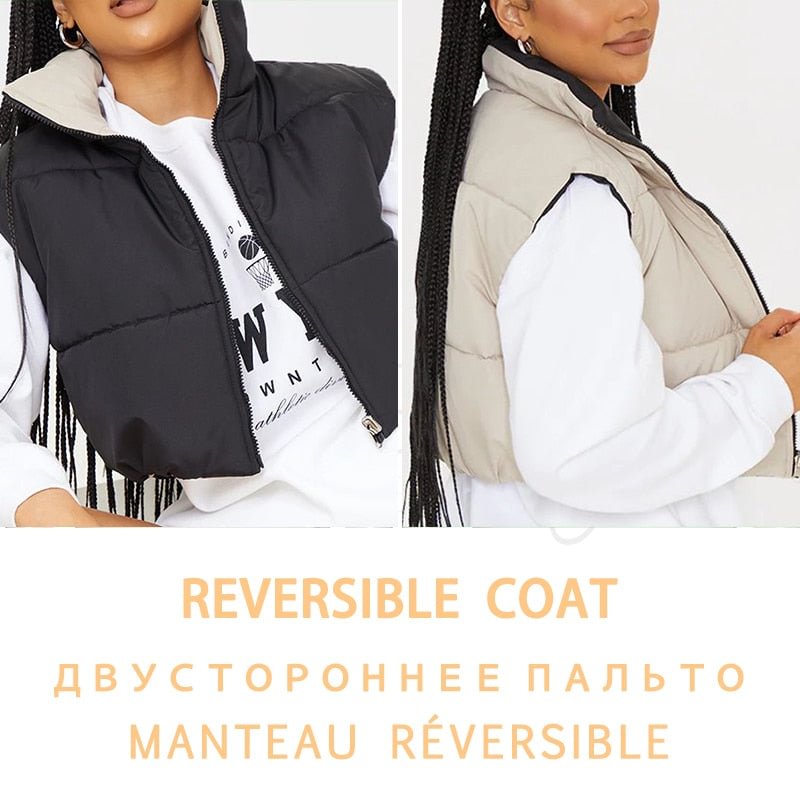 Tossy 2021 New Reversible Coat Vest Short Warm Jacket For Women Turtleneck Zipper Sleeveless Puffer Coat Female Winter New