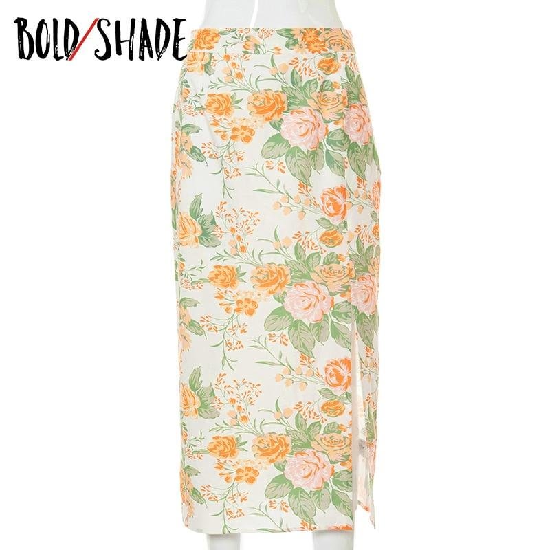 Bold Shade Fairy Core Aesthetic Fashion Skirt Split Side Floral Print Zipper Indie Long Skirts Summer Y2K Style 90s Outfits New