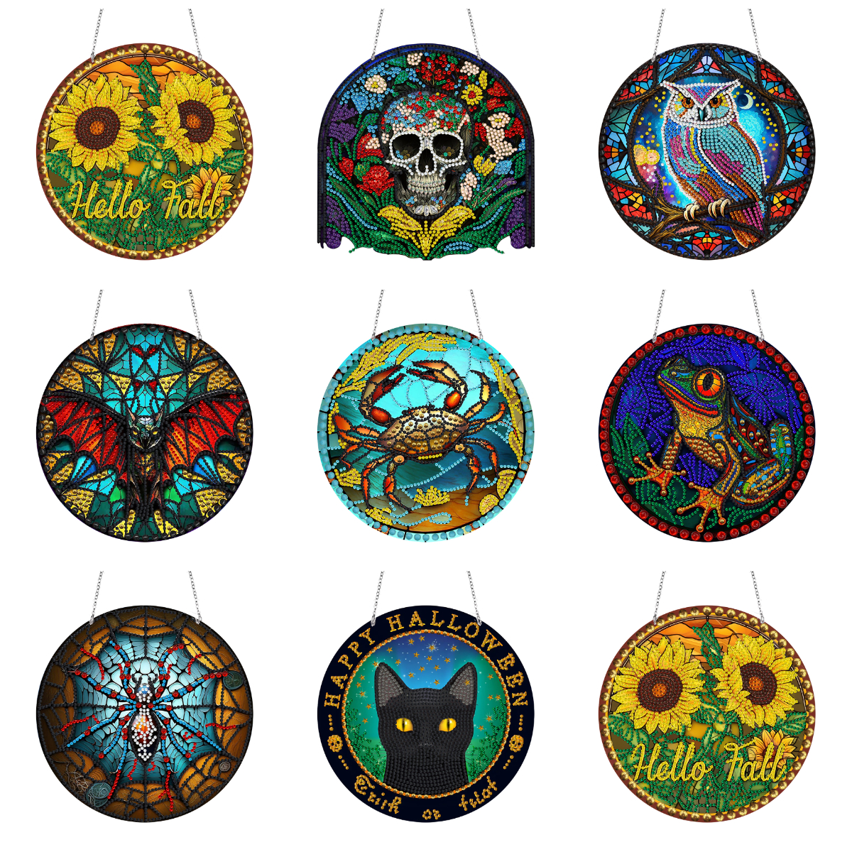 9pcs DIY Stained Glass Diamond Painting Acrylic Wall Hanging Decor