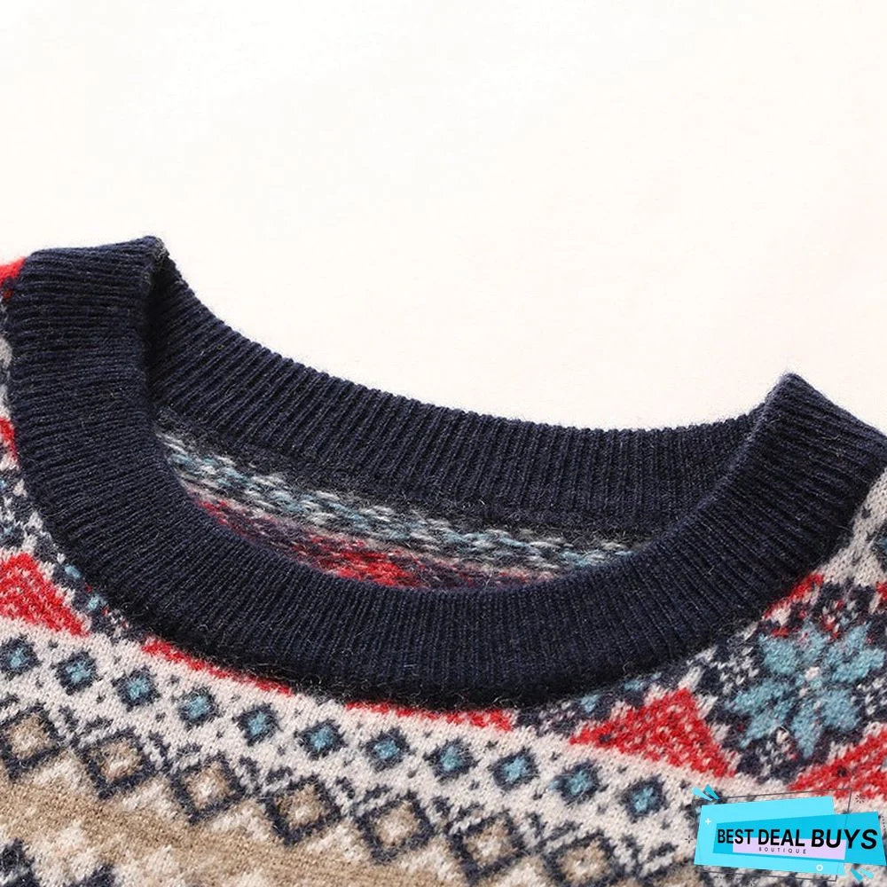 Retro Striped Round Neck Sweater