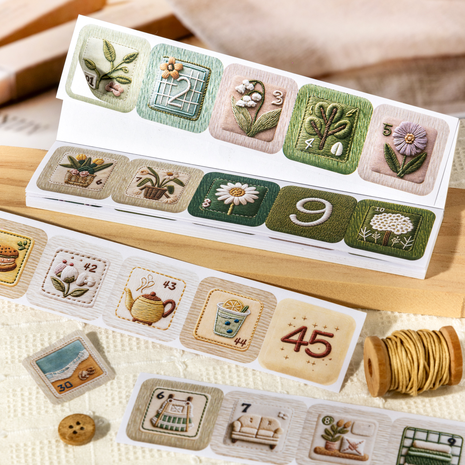 스티커 - 50일 위시리스트 시리즈 빈티지 모조 자수 꽃