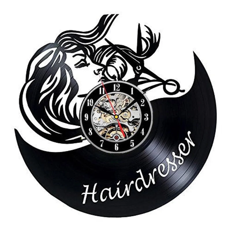 Barber Shop Wall Clock Modern Barbershop Decoration Vinyl Record Wall Clock Hanging Hairdresser Wall Watch for Barber Salon