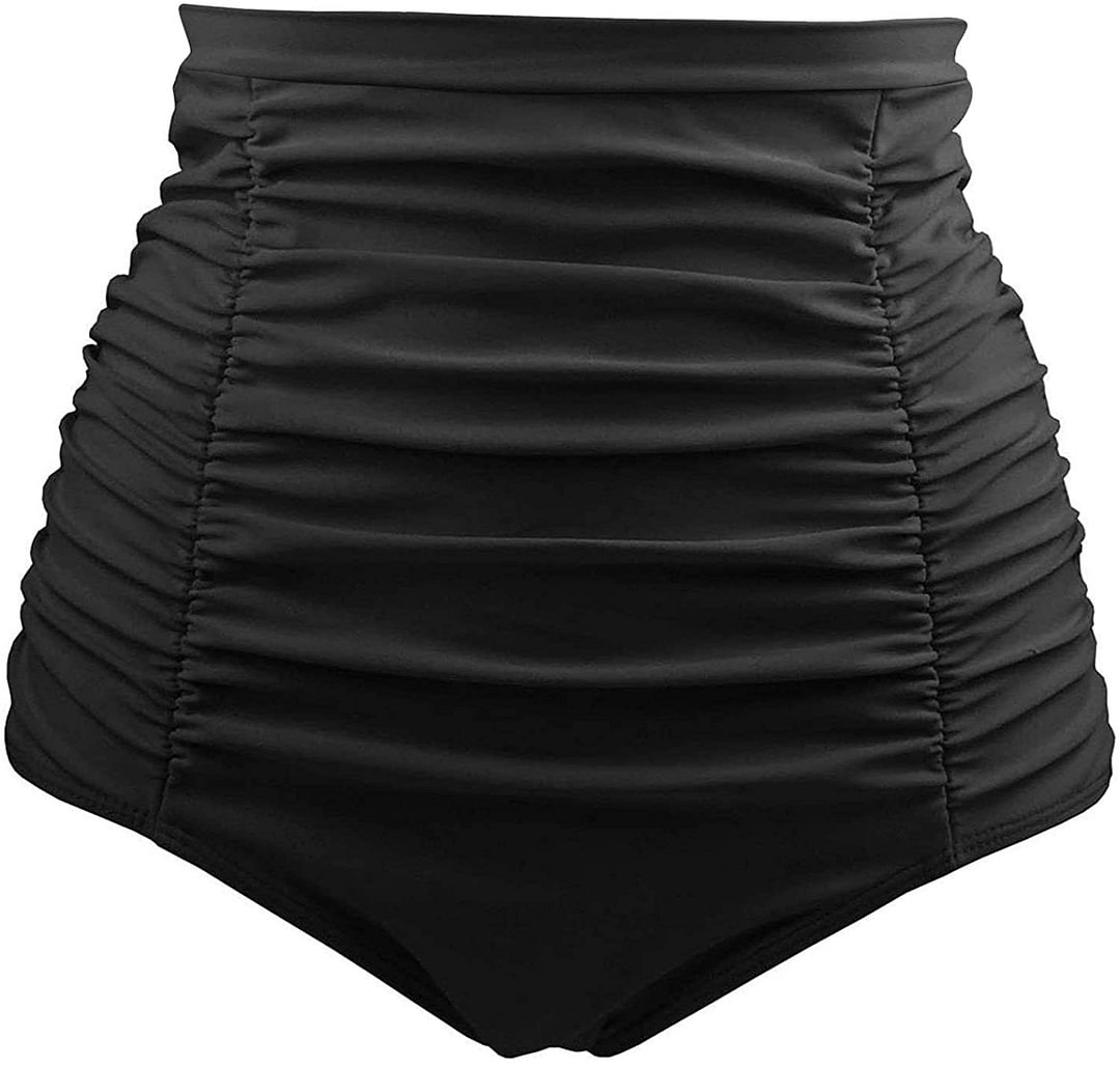 Women's High Waisted Swimsuit Bottom Tummy Control Ruched Bikini Bottom Vintage Swim Shorts Tankini Briefs