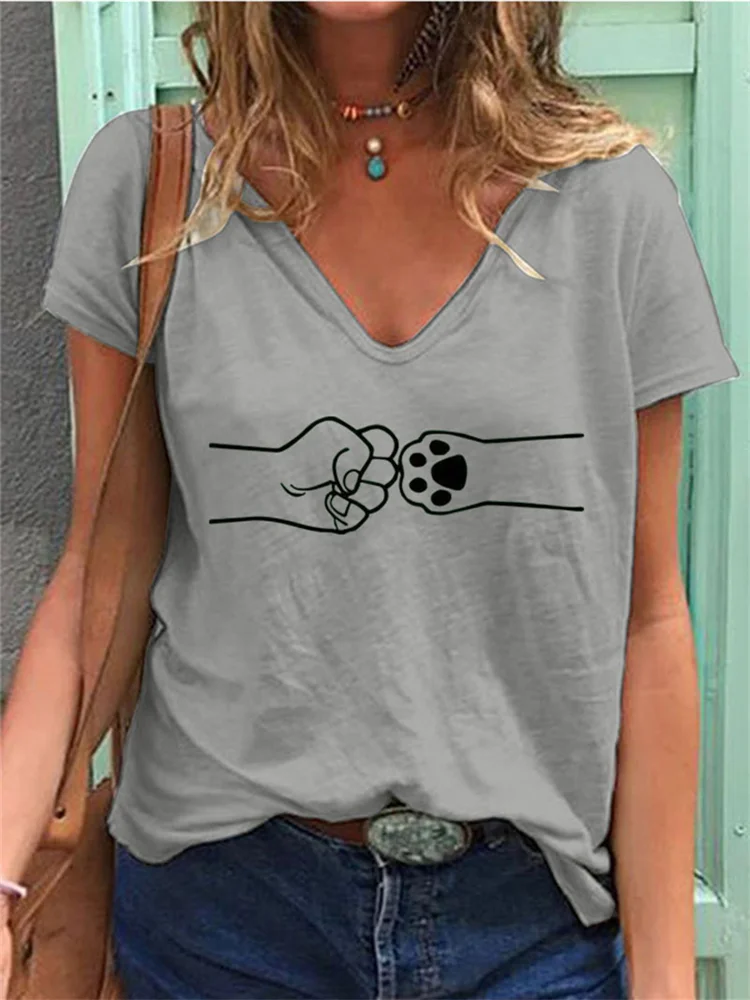 Cat Paw Fist Bump V Neck T Shirt