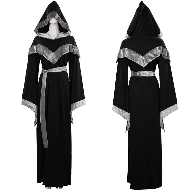 Medieval Wizard Hooded Long Cloak Robe Cosplay Costume Outfit Halloween Carnival Suit