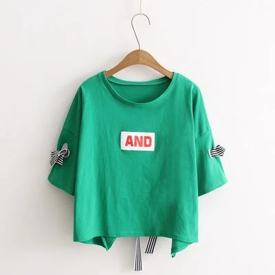 FTLZZ New Summer Crop Tops Women T Shirt Letter Print Short Sleeve Cotton Loose Yellow Black White Short T-shirt