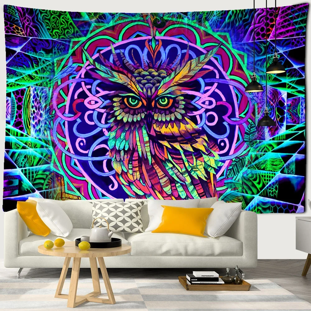 Colorful Psychedelic Owl Tapestry Wall Hanging Bohemian Hippie Art Science Fiction TAPIZ Witchcraft Room Home Decor