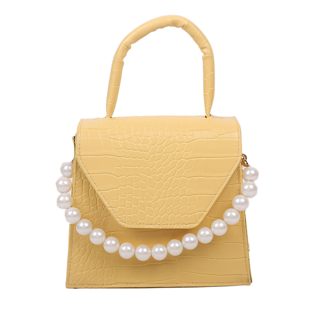 

Alligator PU Women Crossbody Bag Pearl Chain Tote Shoulder Handbag -Yellow, 501 Original