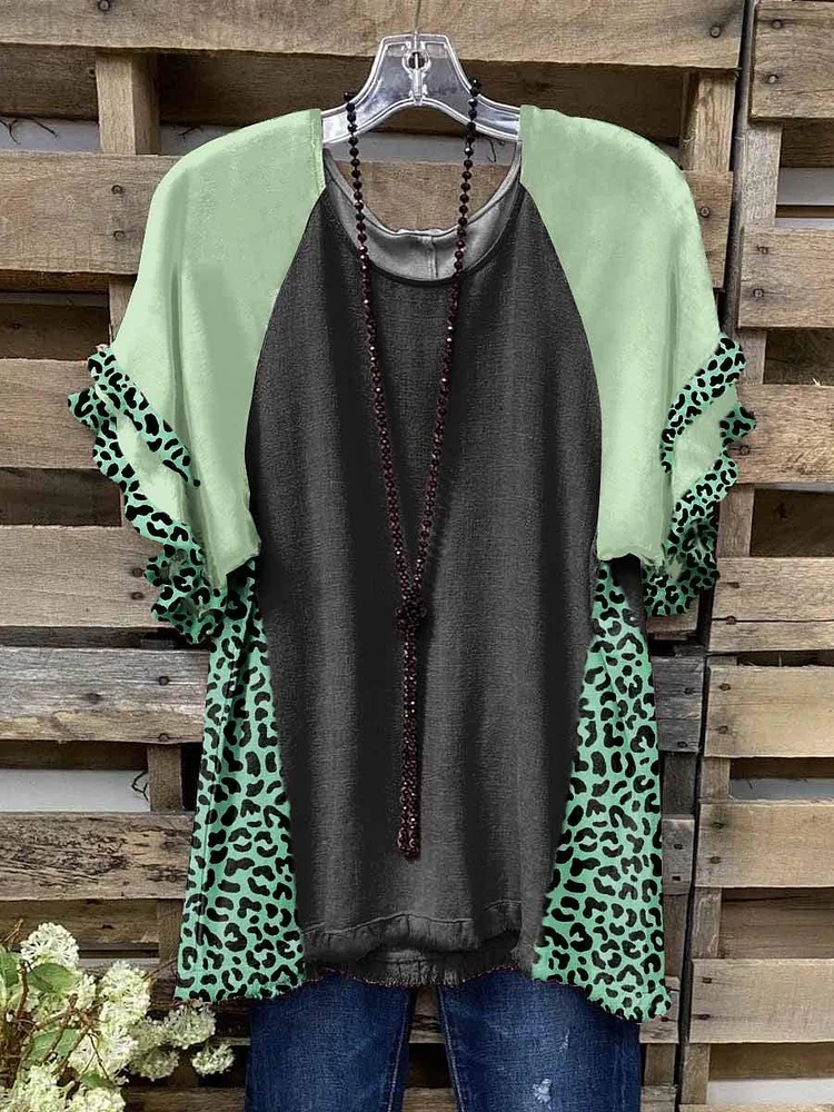 Women's Leopard Print Daily Loose Short Sleeve Top