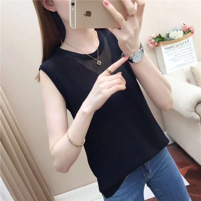 19856 real shot ice Round Neck Lace sleeveless vest 32