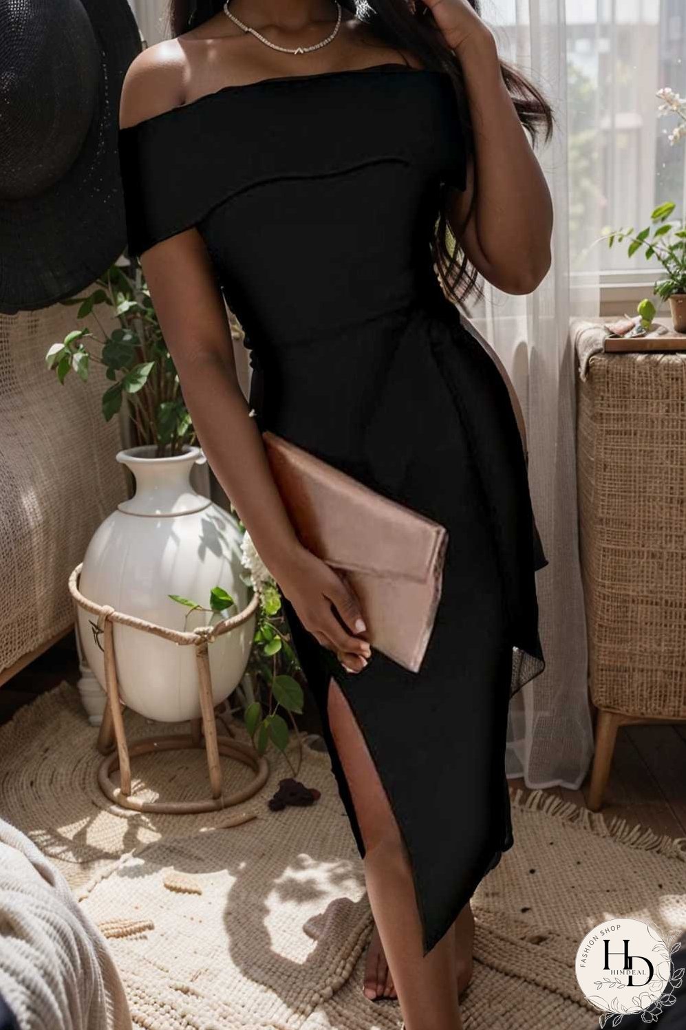 elegant off shoulder midi party dress for women