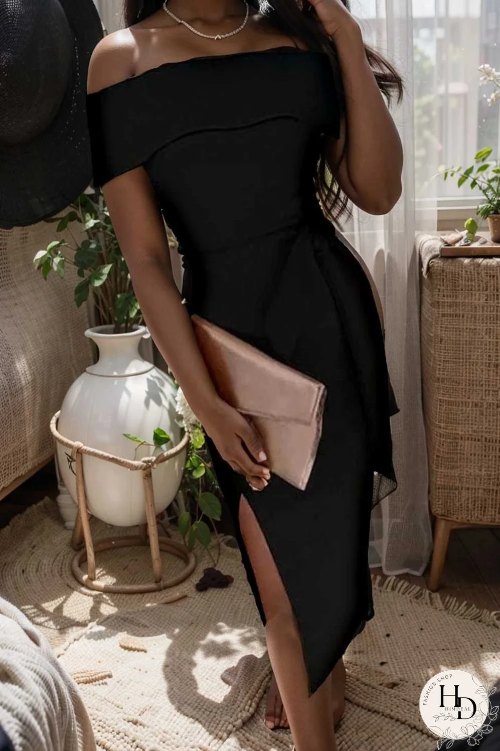 elegant off shoulder midi party dress for women