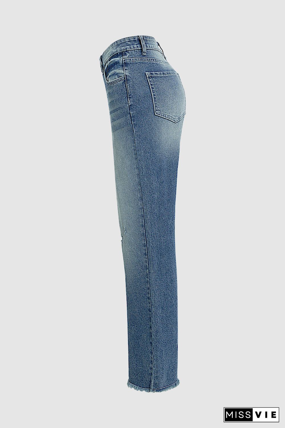 Ripped Raw Hem Low Waist Straight Leg Crop Jeans