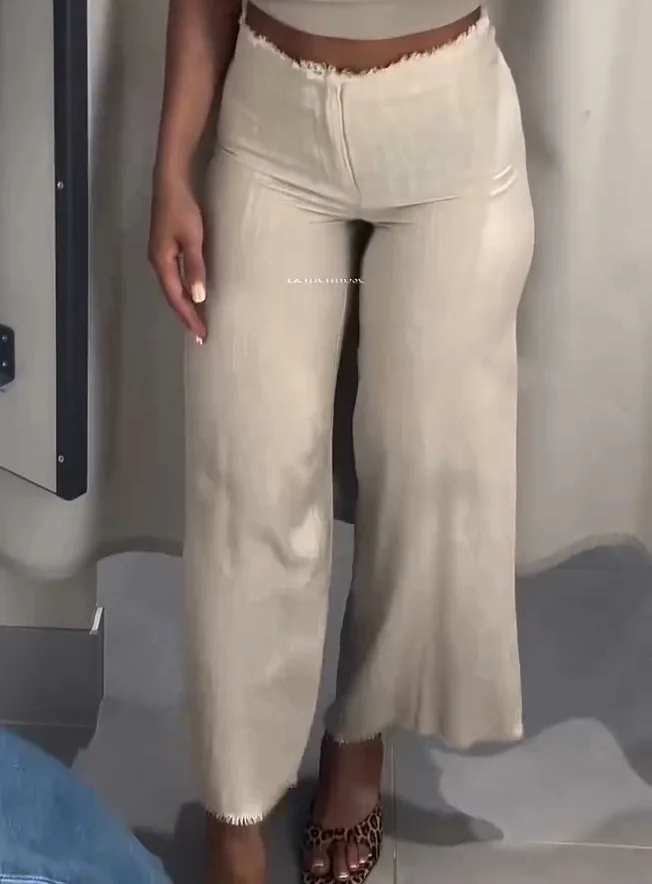 Women's Straight Raw Edge Casual Cotton Pants
