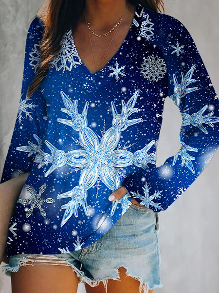 Winter Snowflakes Print Long Sleeve T-shirt