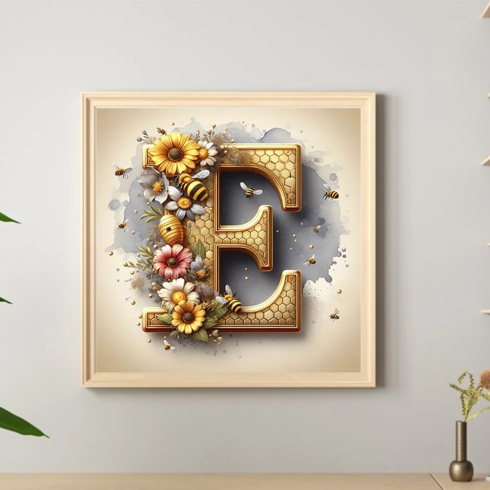 Full Round Diamond Painting 30*30cm - Letter E With Bee And Flowers