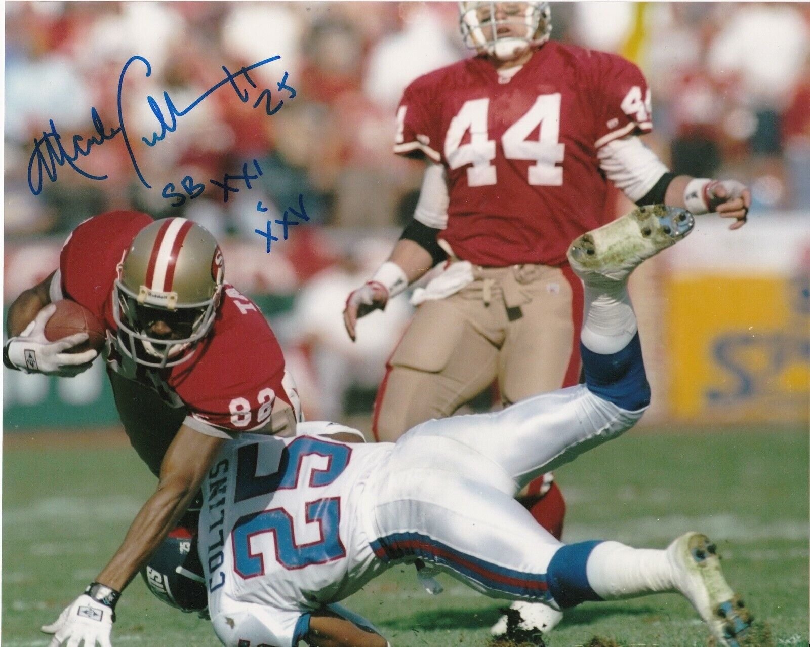 MARK COLLINS NEW YORK GIANTS XXI, XXV SB CHAMPS ACTION SIGNED 8x10