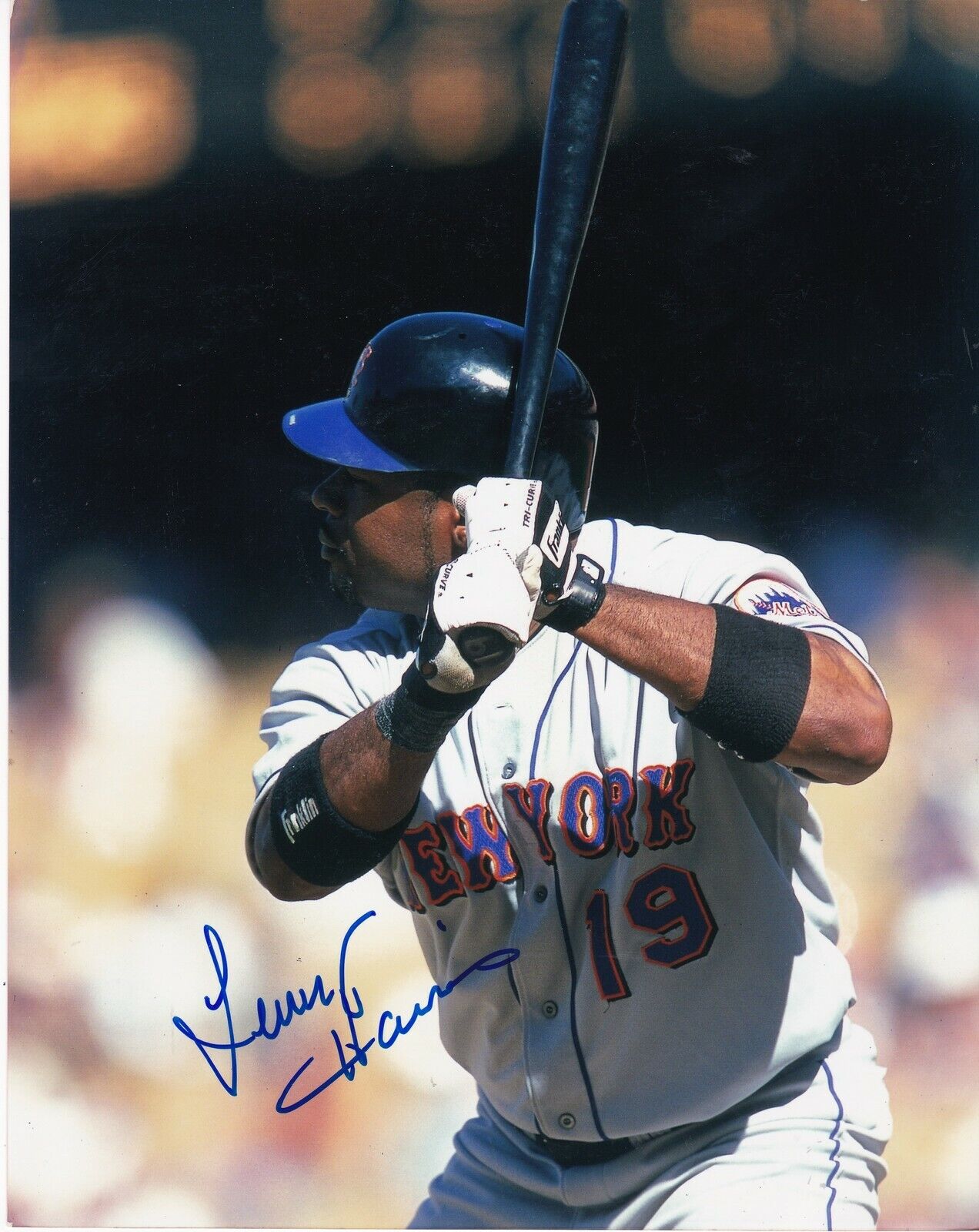 LENNY HARRIS NEW YORK METS ACTION SIGNED 8x10