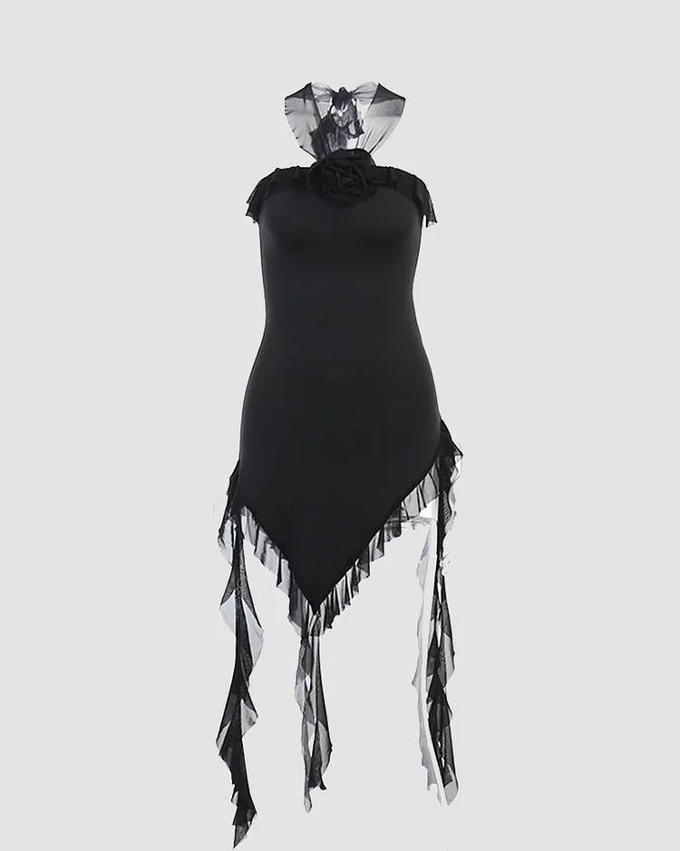 Data Alter Halter Asymmetrical Dress