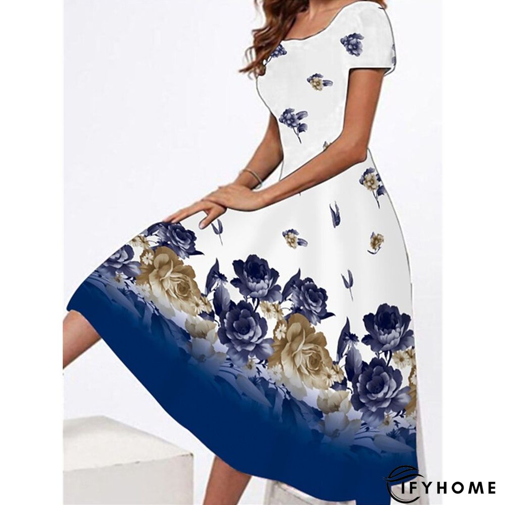 Women's Casual Dress T Shirt Dress Tee Dress Sheath Dress Graphic Floral Print Crew Neck Midi Dress Vintage Elegant Daily Holiday Short Sleeve Regular Fit Pink Red Blue Winter Fall S M L XL XXL | IFYHOME