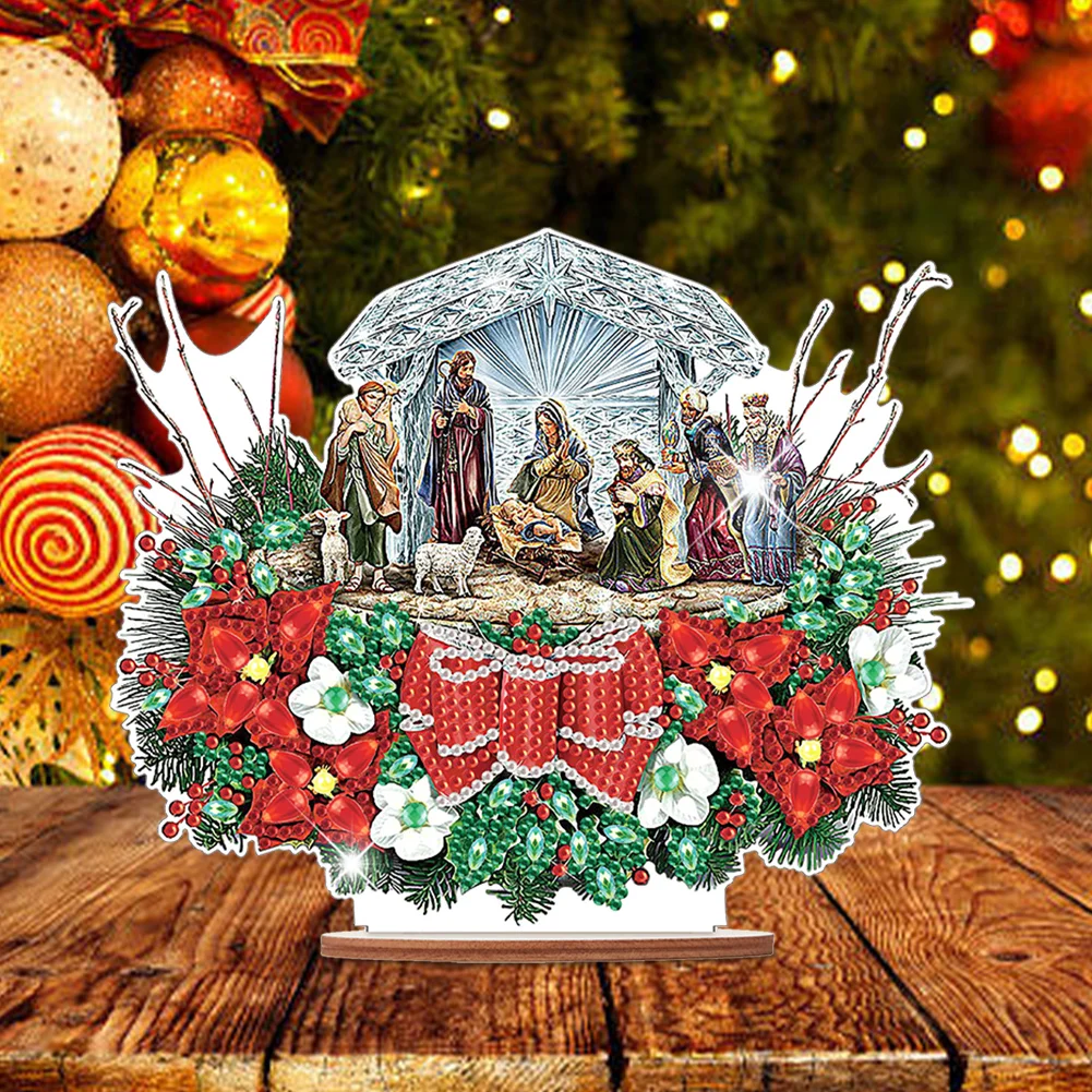DIY Christmas Wooden Single Sided Diamonds Painting Desktop Decorations for Adults Beginner