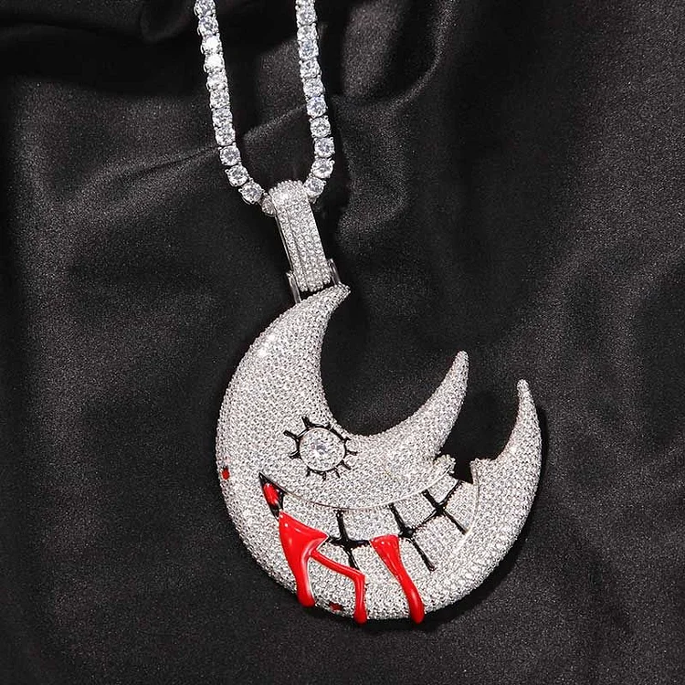 Hip Hop Iced Out Big Moon Necklaces Pendant-VESSFUL