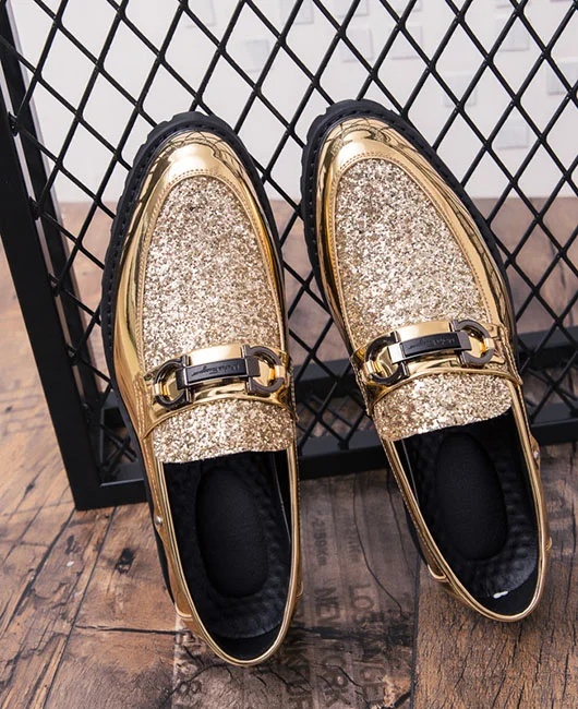 Formal Sequin Metal Round Head Leather Shoes 
