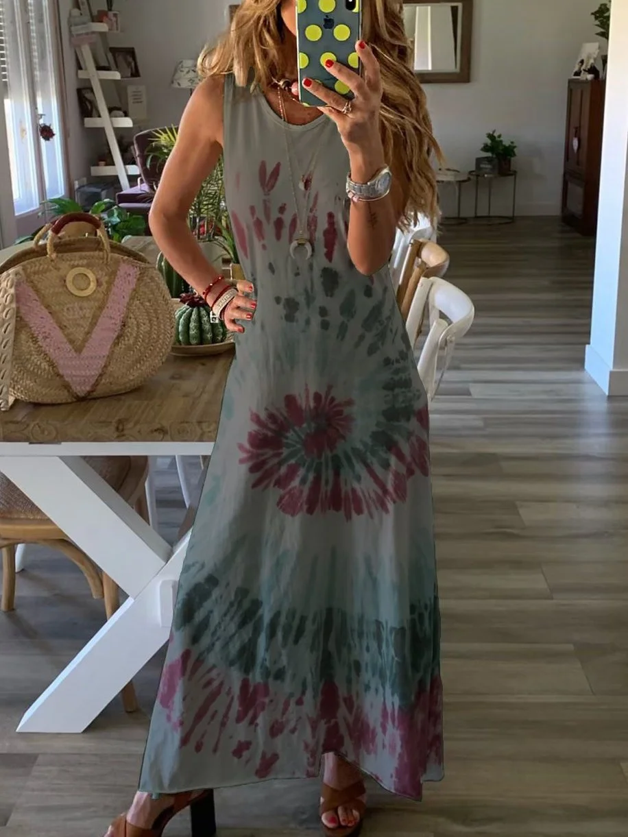 Tie-dye Printed Sleeveless Dress