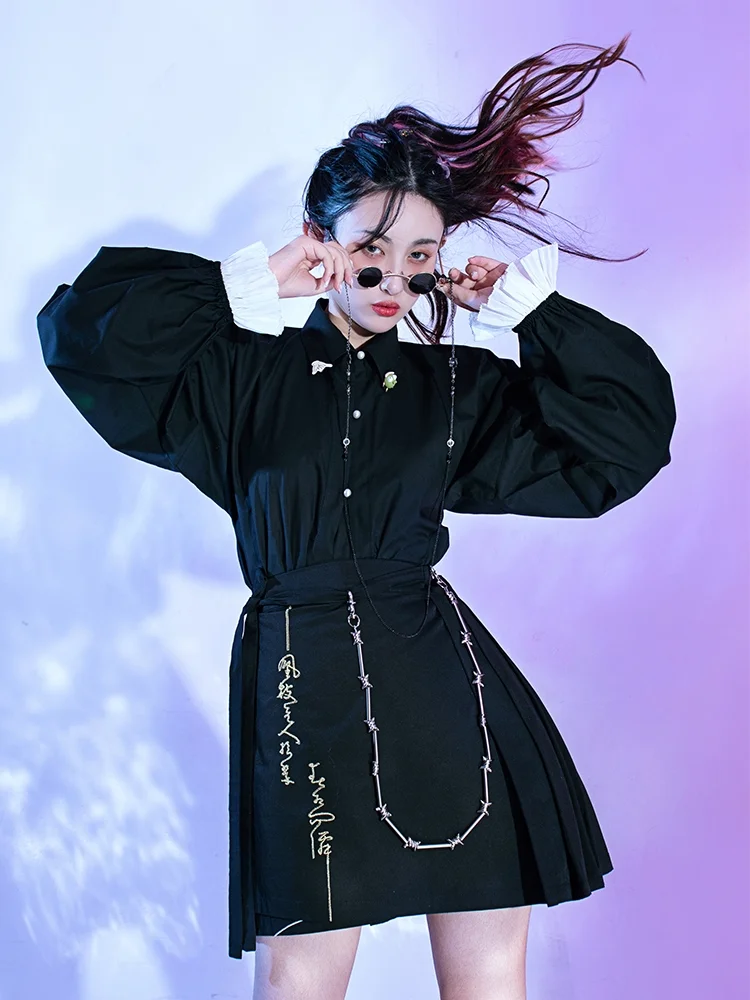 Gothic Black Long Sleeve Women Shirt Novameme