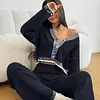 Women's Casual Loose Deep V Collar Top and Elastic Waist Pants Two-Piece Set