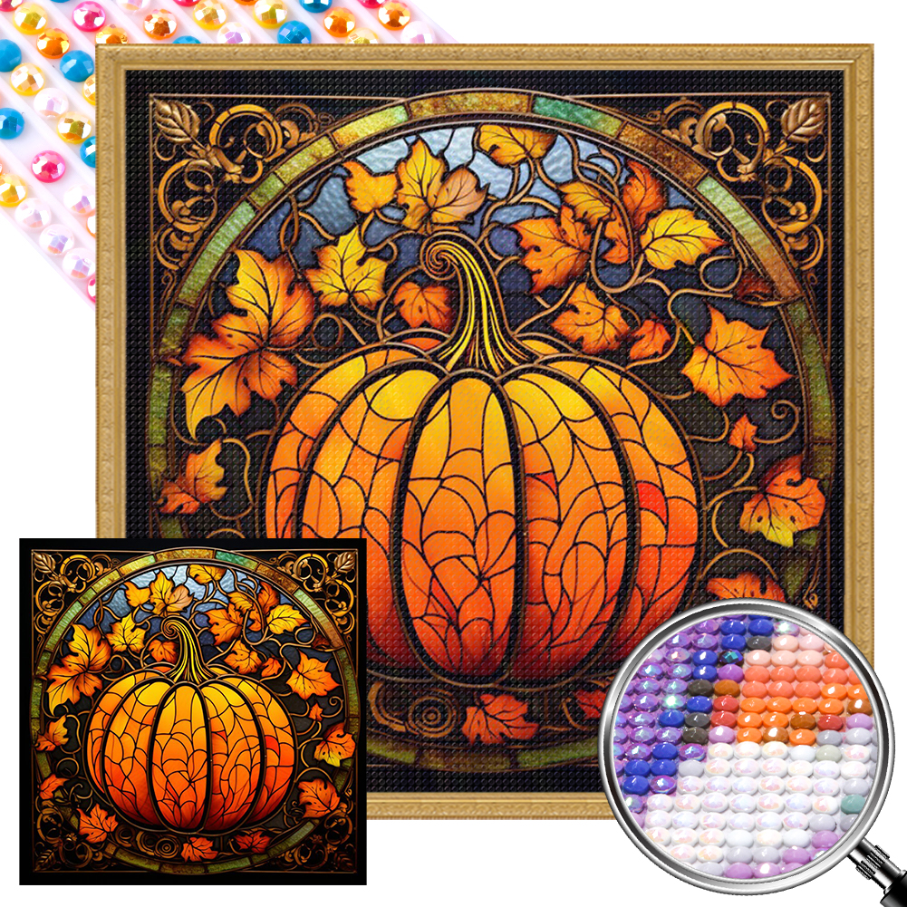 Pumpkin Glass Painting 40*40cm(picture) full round drill diamond painting with 3 to 5 colors of AB drills