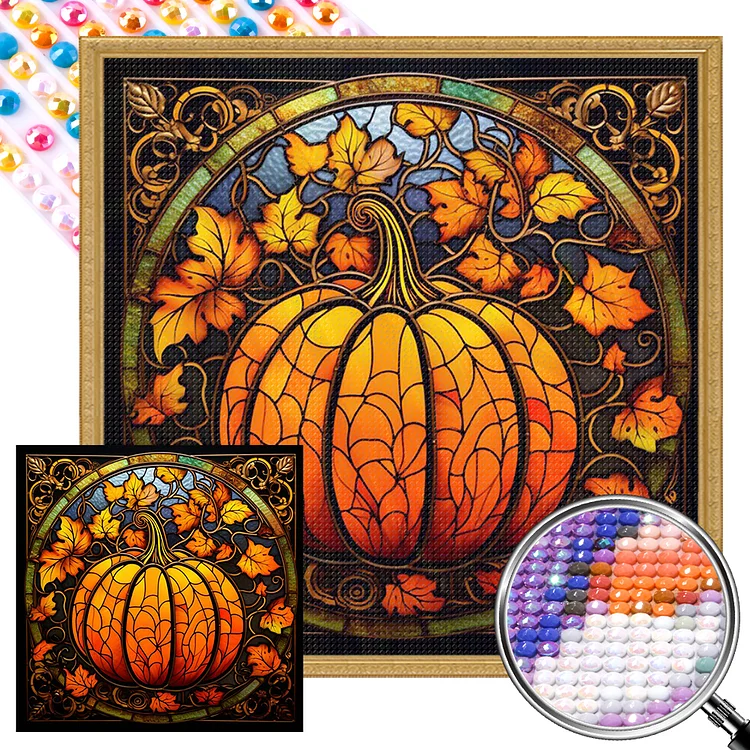 Pumpkin Glass Painting - AB Full Round Drill Diamond Painting - 40*40CM(Picture)