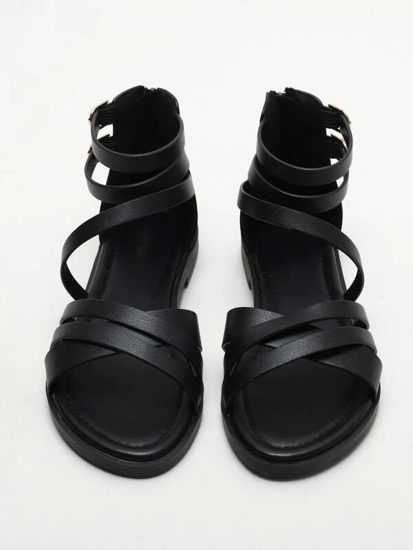 Summer Women High-top Flat Sandal Open Toe Leather Zip Roman Sandals