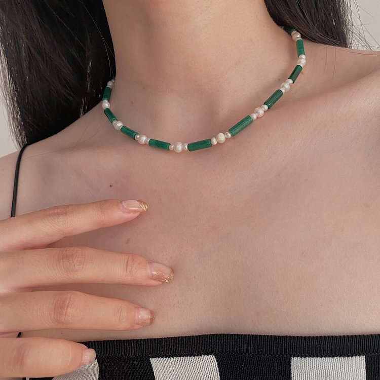 Freshwater Pearl Green Glass Elegant Necklace