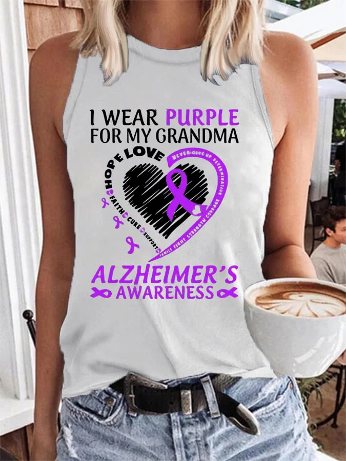 Women's I Wear Purple For My Grandma Alzheimer's Awareness Print Casual Tank Top socialshop
