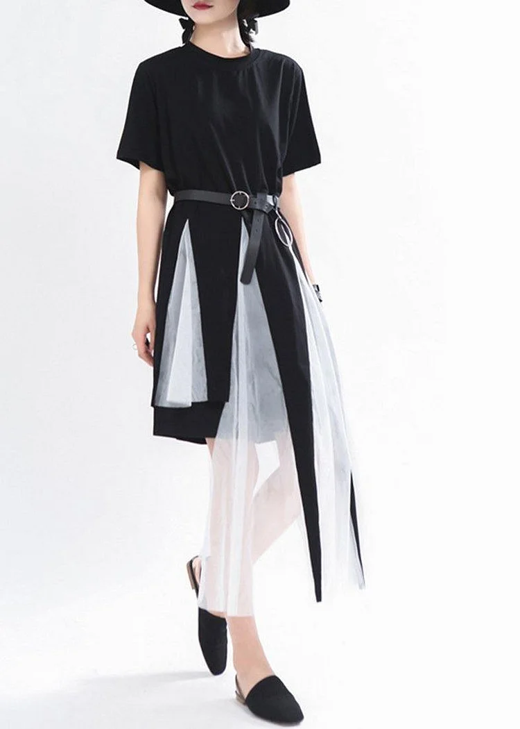 Bohemian Black asymmetrical design  Mid Summer Cotton Dress