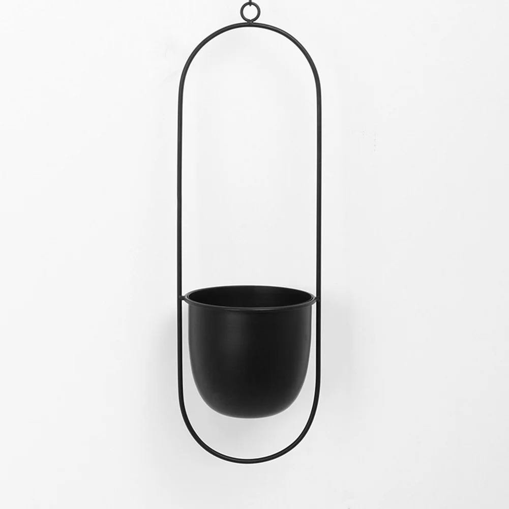 Nordic Hanging Iron Flower Pot Garden Succulent Chain Hanger Basket (Black)