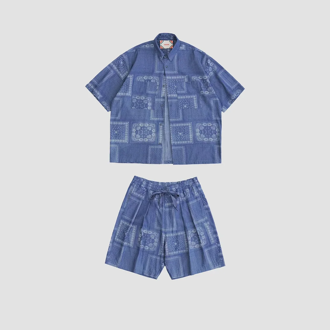 INCITY Outdoor washed denim short-sleeved Suit (Couple Outfit）