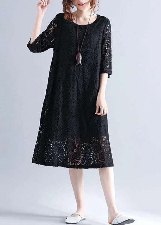 Elegant Black Loose Lace Summer Half Sleeve Summer Dress