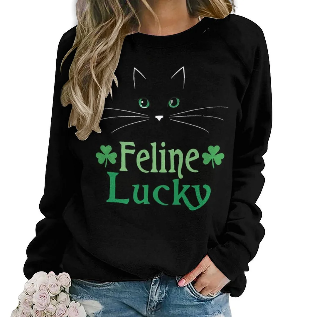 Printed Long Sleeve Casual Sweatshirt for  Women and Men Unisex Pattern St. Patrick's Day, Green, Clover, Lucky